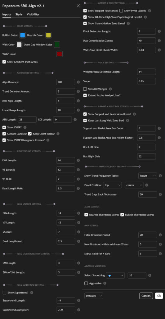 Papercuts Algo Settings